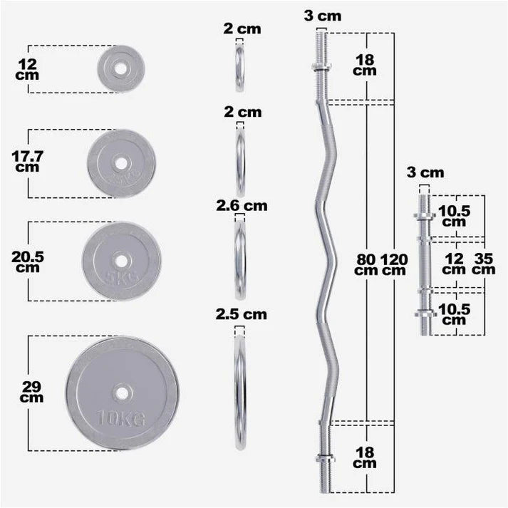 Juego de Curl SZ cromado con un peso de 70 kg - Gorilla Sports ES