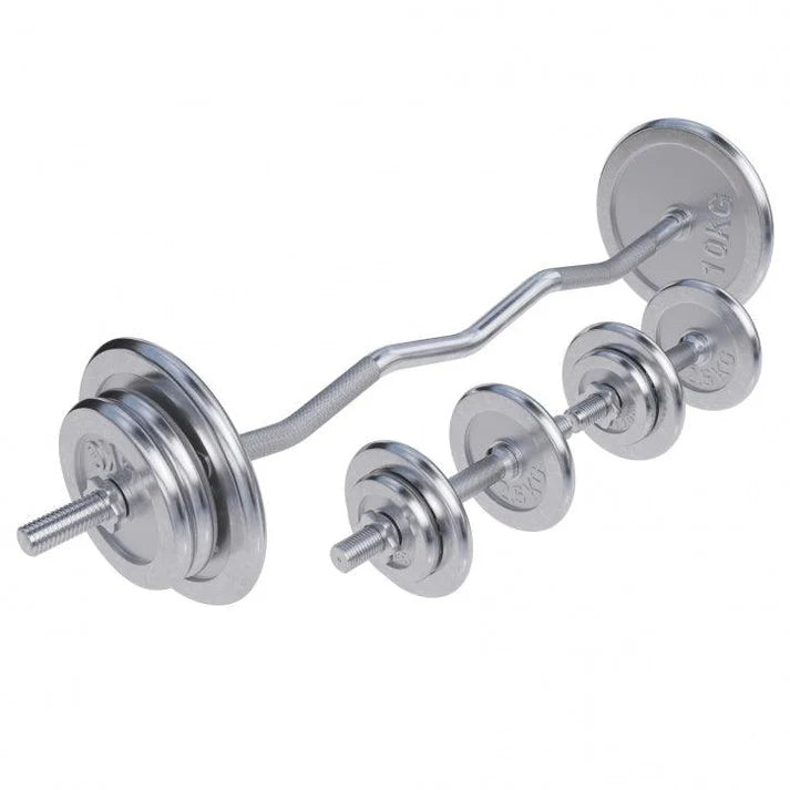 Juego de Curl SZ cromado con un peso de 70 kg - Gorilla Sports ES