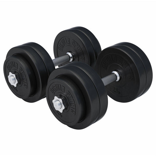 Set de Mancuernas y Discos de Pesas de Plástico - Gorilla Sports ES