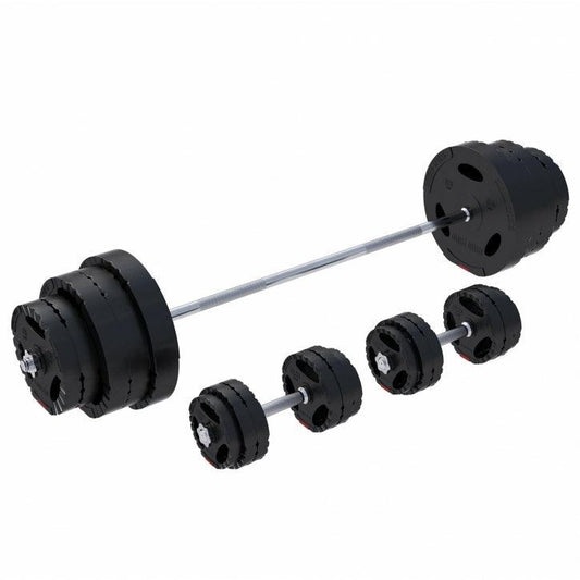 Set de Barra Larga y Discos de Pesas de Plástico con Triple Agarre 60 - 130 kg - Gorilla Sports ES