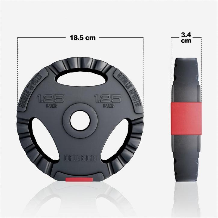 Set de Barra Larga y Discos de Pesas de Plástico con Triple Agarre 60 - 130 kg - Gorilla Sports ES