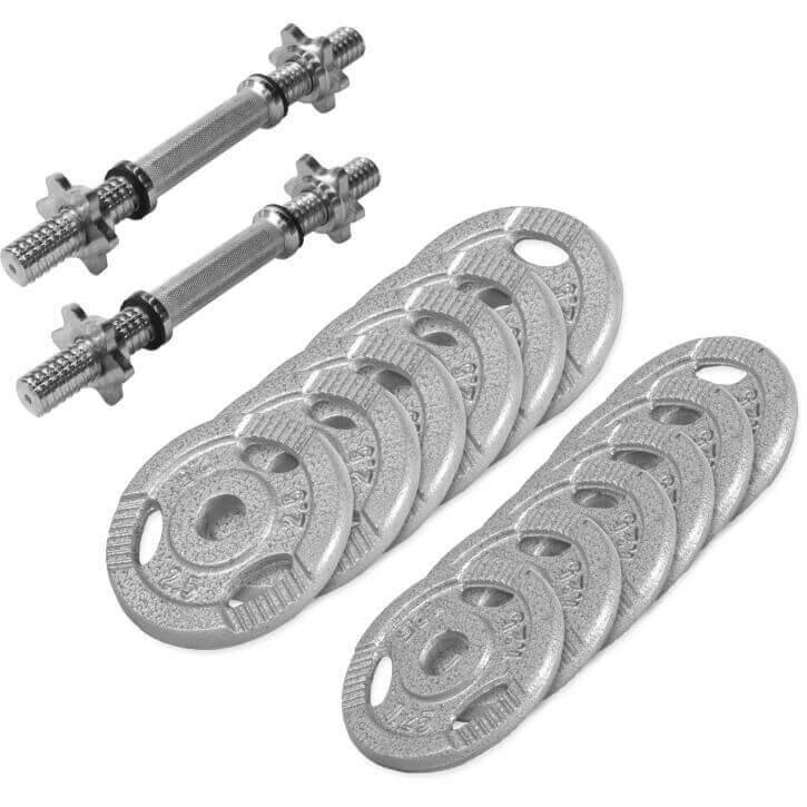 Set de Mancuernas y Discos de Pesas con Triple Agarre - Gorilla Sports ES