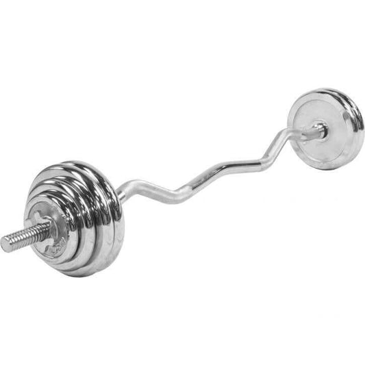 Set de Curl Z y Discos de Pesas de Hierro Fundido Cromado - 35 kg - Gorilla Sports ES