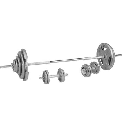 Set de Barra y Discos de Pesas de Hierro Fundido con Triple Agarre - Gorilla Sports ES