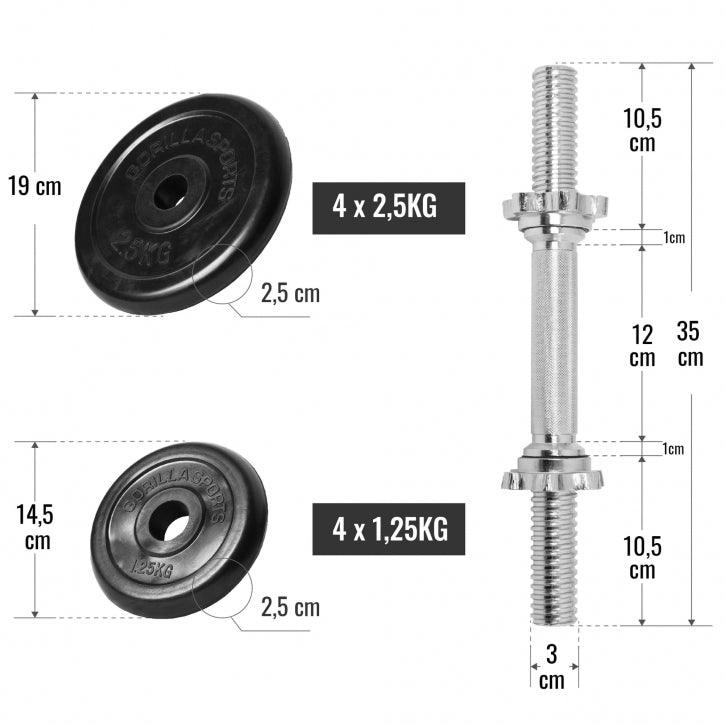 Set de Mancuernas y Discos de Pesas de Goma 20 kg - Gorilla Sports ES