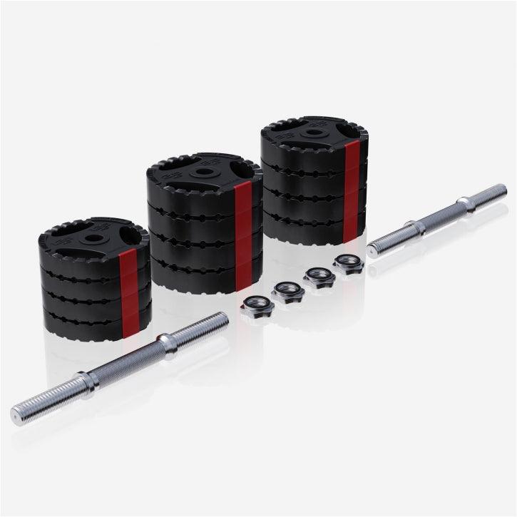 Set de Barra y Discos de Pesas de Plástico con Triple Agarre - Gorilla Sports ES