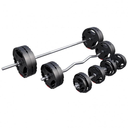 Set de Barra y Discos de Pesas de Plástico con Triple Agarre - Gorilla Sports ES