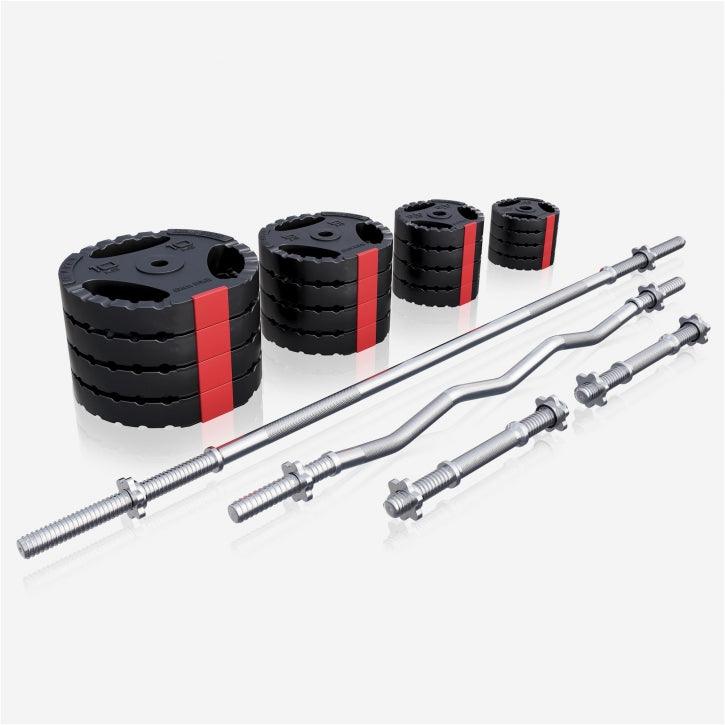 Set de Barra y Discos de Pesas de Plástico con Triple Agarre - Gorilla Sports ES
