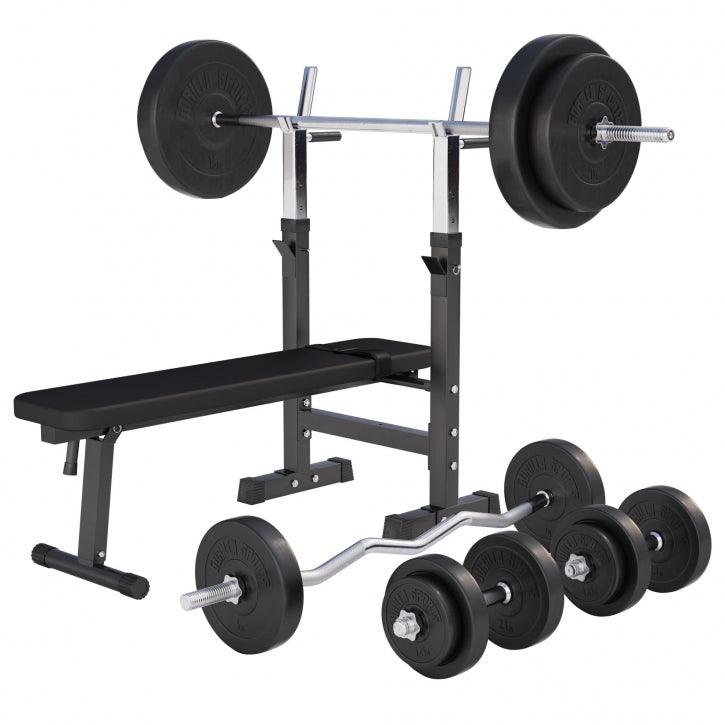 Banco de Musculación con Set de Pesas de Plástico - Gorilla Sports ES