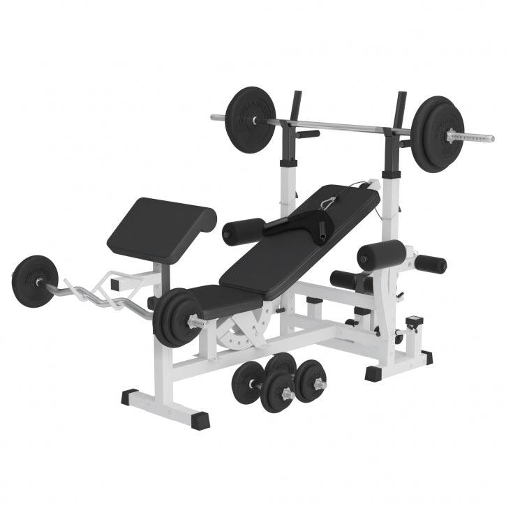 Banco de Pesas Multifuncional con Pesas de Goma 108 kg - Gorilla Sports ES