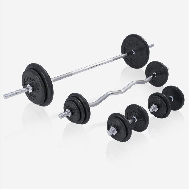Banco de Pesas Multifuncional con Pesas de Goma 108 kg - Gorilla Sports ES