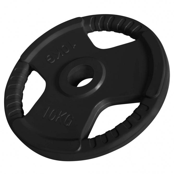 Banco con Soporte para Barra + Set de Pesas Olímpicas de Goma con Triple Agarre - 150 kg - Gorilla Sports ES