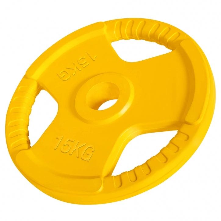 Banco con Soporte para Barra + Set de Pesas Olímpicas de Goma con Triple Agarre - 150 kg - Gorilla Sports ES