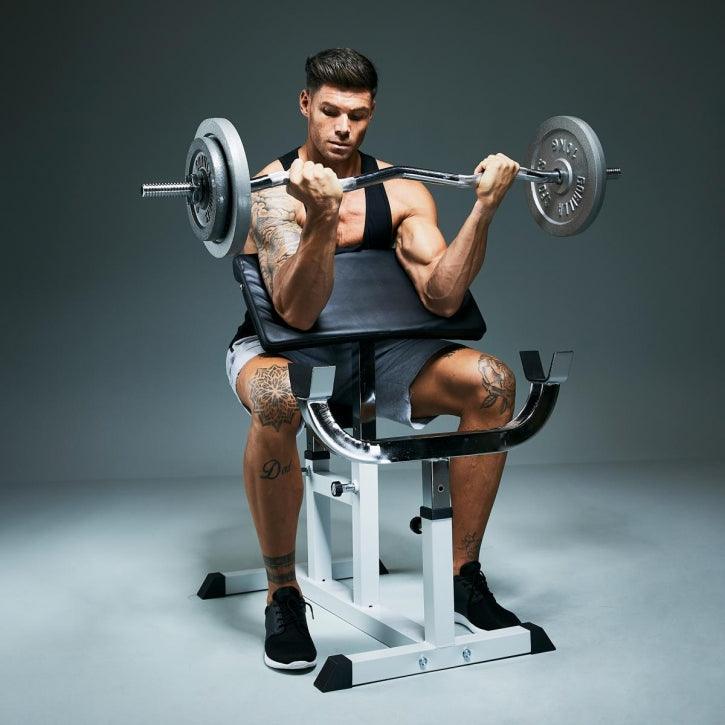 Set Banco con Curl Predicador y Barra de Curl con Discos de Hierro Fundido - Gorilla Sports ES