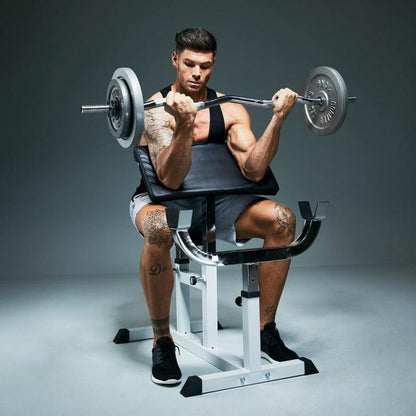 Set Banco con Curl Predicador y Barra de Curl con Discos de Hierro Fundido - Gorilla Sports ES