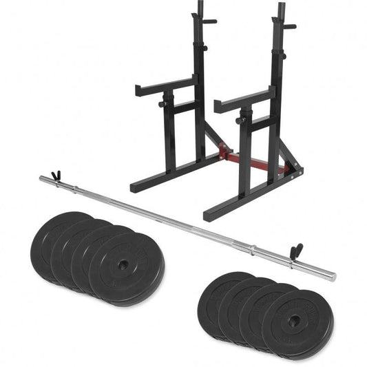 Soporte para Sentadillas + Set de Barra y Discos de Pesas de Pástico - Gorilla Sports ES