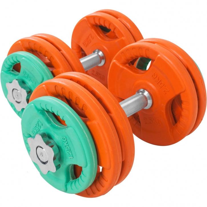 Set de Mancuernas y Discos de Pesas de Goma con Triple Agarre - Gorilla Sports ES