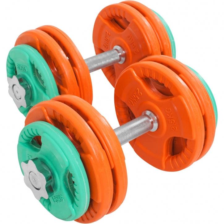 Set de Mancuernas y Discos de Pesas de Goma con Triple Agarre - Gorilla Sports ES