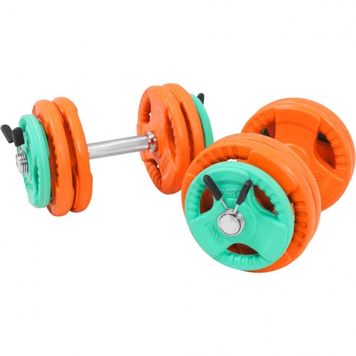 Set de Mancuernas y Discos de Pesas de Goma con Triple Agarre - Gorilla Sports ES