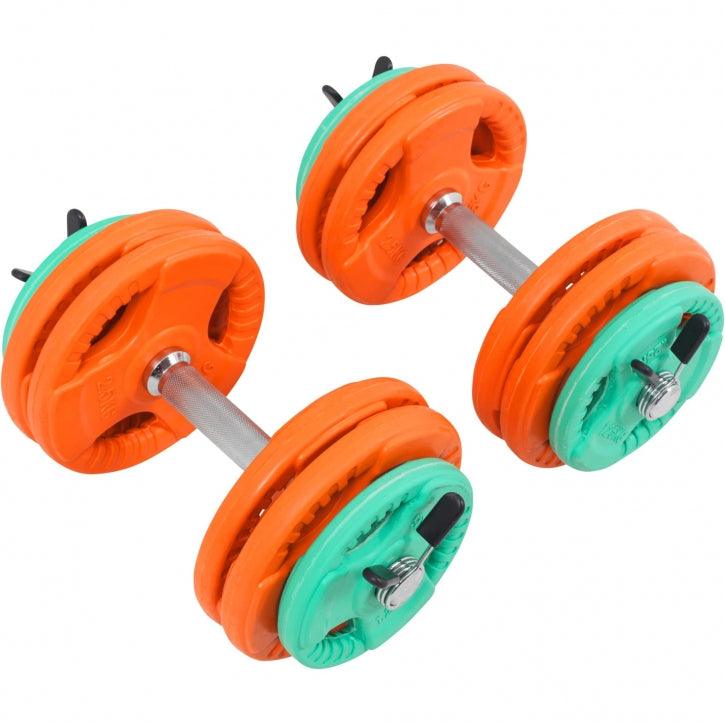 Set de Mancuernas y Discos de Pesas de Goma con Triple Agarre - Gorilla Sports ES