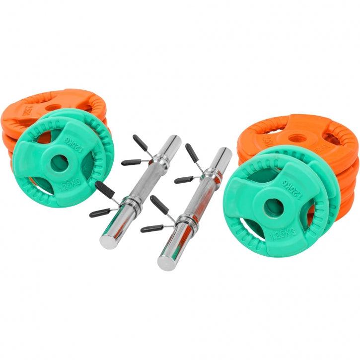 Set de Mancuernas y Discos de Pesas de Goma con Triple Agarre - Gorilla Sports ES