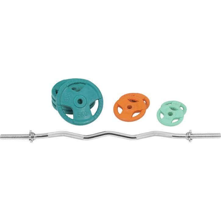 Set de Curl Z y Discos de Pesas de Goma con Triple Agarre - 35 kg - Gorilla Sports ES