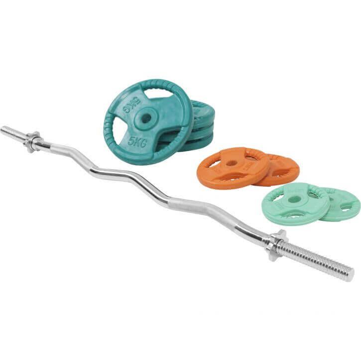 Set de Curl Z y Discos de Pesas de Goma con Triple Agarre - 35 kg - Gorilla Sports ES