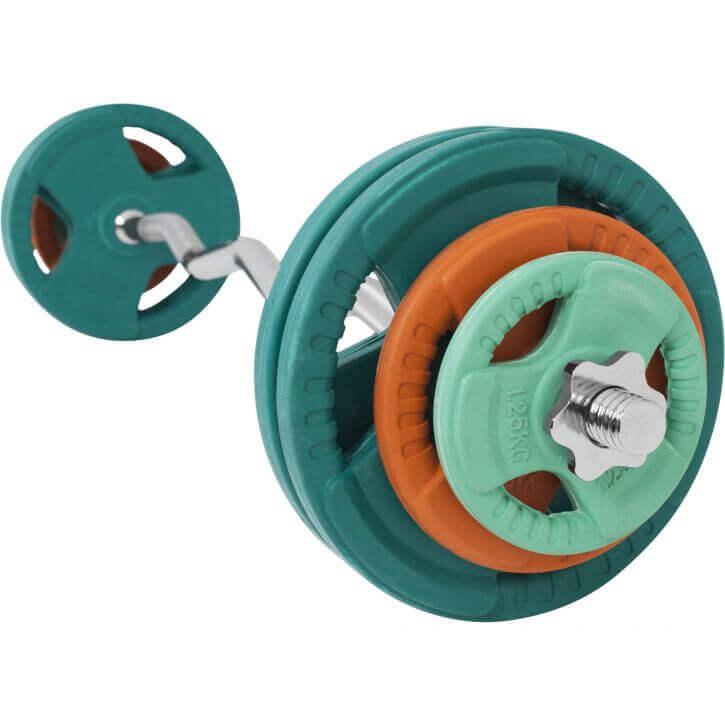 Set de Curl Z y Discos de Pesas de Goma con Triple Agarre - 35 kg - Gorilla Sports ES