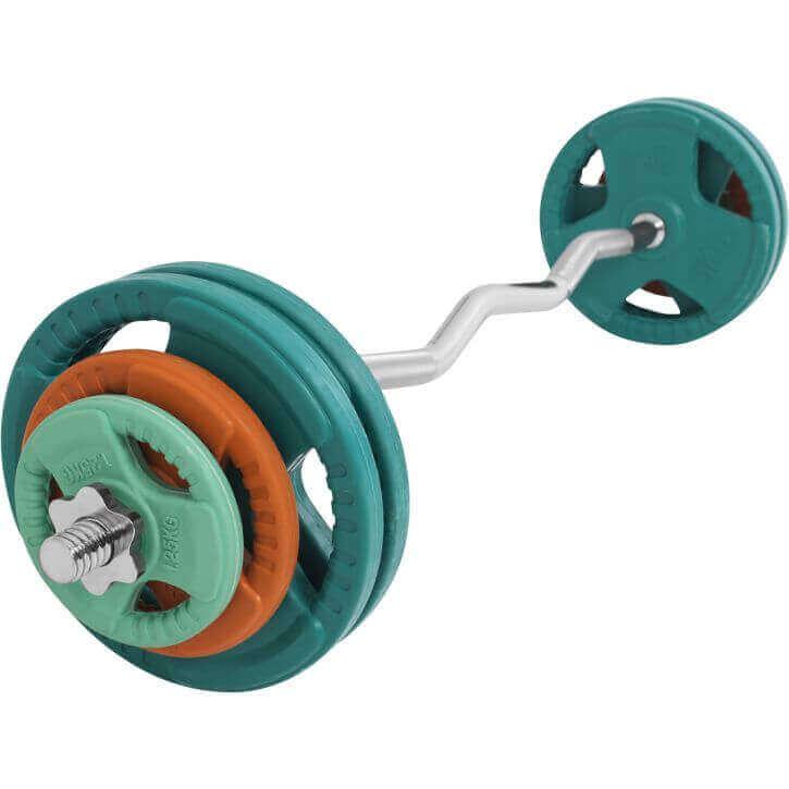 Set de Curl Z y Discos de Pesas de Goma con Triple Agarre - 35 kg - Gorilla Sports ES