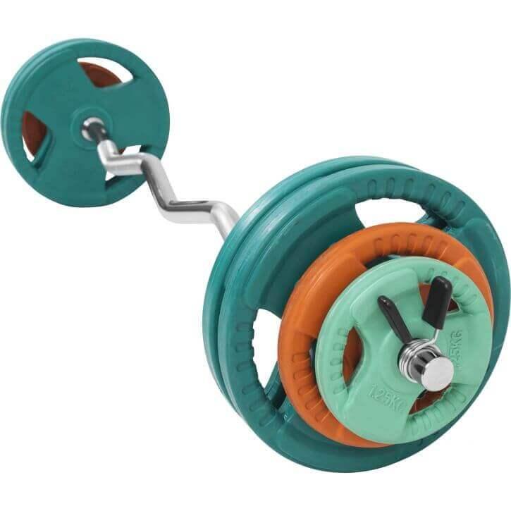 Set de Curl Z y Discos de Pesas de Goma con Triple Agarre - 35 kg - Gorilla Sports ES