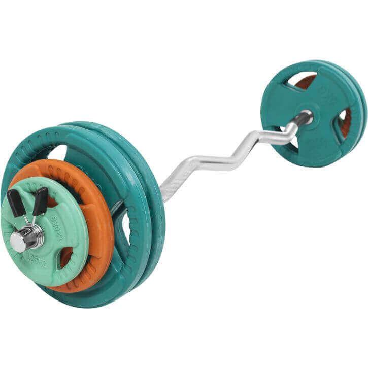 Set de Curl Z y Discos de Pesas de Goma con Triple Agarre - 35 kg - Gorilla Sports ES