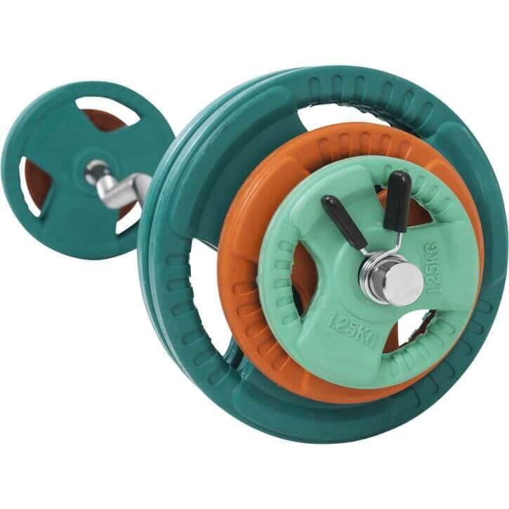 Set de Curl Z y Discos de Pesas de Goma con Triple Agarre - 35 kg - Gorilla Sports ES