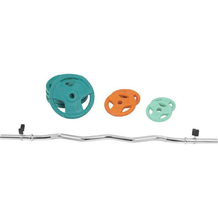 Set de Curl Z y Discos de Pesas de Goma con Triple Agarre - 35 kg - Gorilla Sports ES