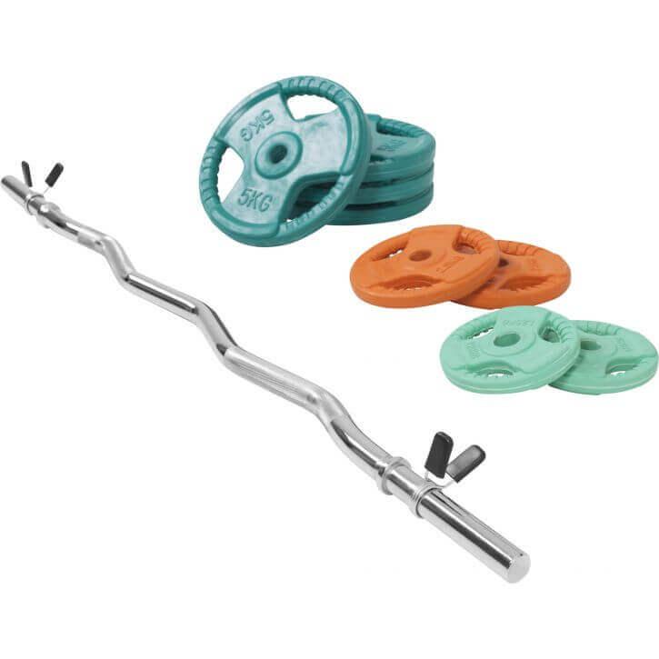 Set de Curl Z y Discos de Pesas de Goma con Triple Agarre - 35 kg - Gorilla Sports ES
