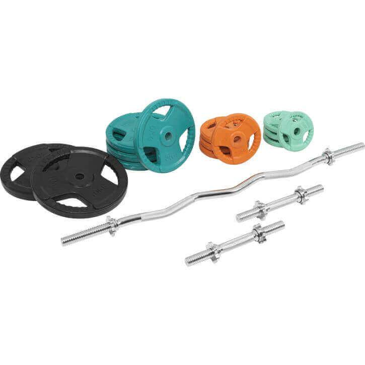 Set de Curl Z y Discos de Pesas de Goma con Triple Agarre - 70 kg - Gorilla Sports ES