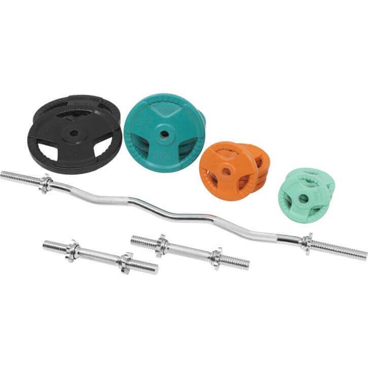 Set de Curl Z y Discos de Pesas de Goma con Triple Agarre - 70 kg - Gorilla Sports ES