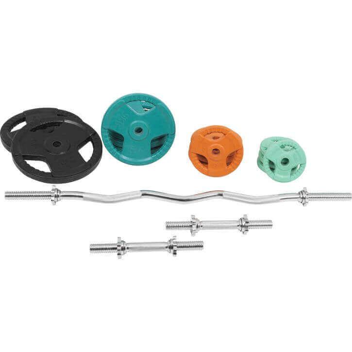 Set de Curl Z y Discos de Pesas de Goma con Triple Agarre - 70 kg - Gorilla Sports ES