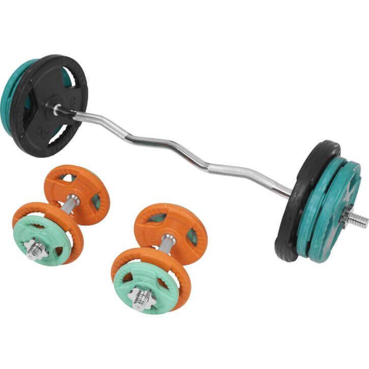 Set de Curl Z y Discos de Pesas de Goma con Triple Agarre - 70 kg - Gorilla Sports ES