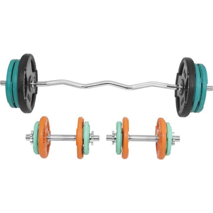 Set de Curl Z y Discos de Pesas de Goma con Triple Agarre - 70 kg - Gorilla Sports ES