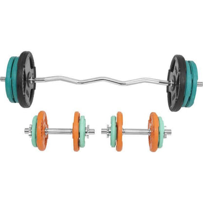 Set de Curl Z y Discos de Pesas de Goma con Triple Agarre - 70 kg - Gorilla Sports ES