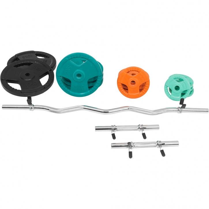 Set de Curl Z y Discos de Pesas de Goma con Triple Agarre - 70 kg - Gorilla Sports ES