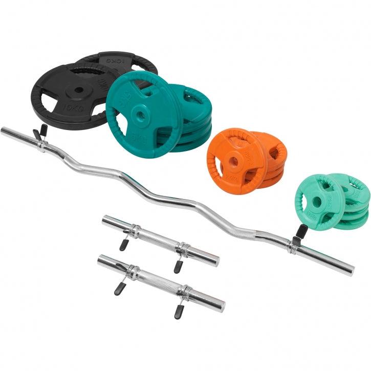 Set de Curl Z y Discos de Pesas de Goma con Triple Agarre - 70 kg - Gorilla Sports ES