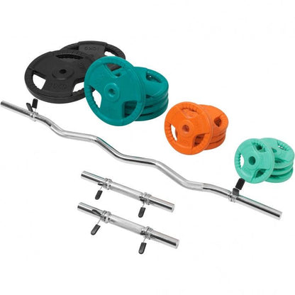 Set de Curl Z y Discos de Pesas de Goma con Triple Agarre - 70 kg - Gorilla Sports ES
