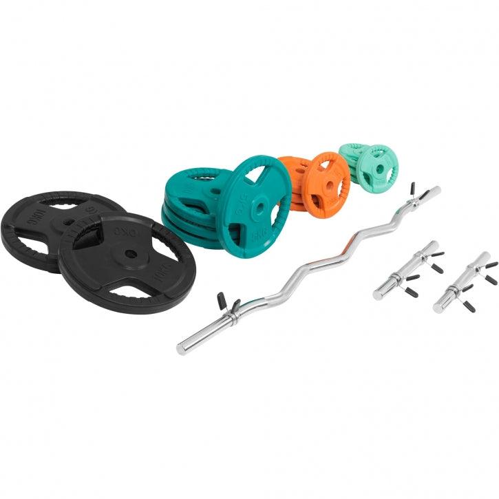Set de Curl Z y Discos de Pesas de Goma con Triple Agarre - 70 kg - Gorilla Sports ES
