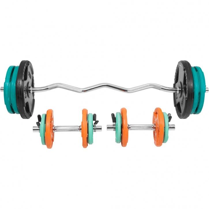 Set de Curl Z y Discos de Pesas de Goma con Triple Agarre - 70 kg - Gorilla Sports ES