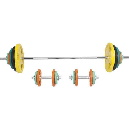 Set de Barra y Discos de Pesas de Goma con Triple Agarre - 100 kg - Gorilla Sports ES