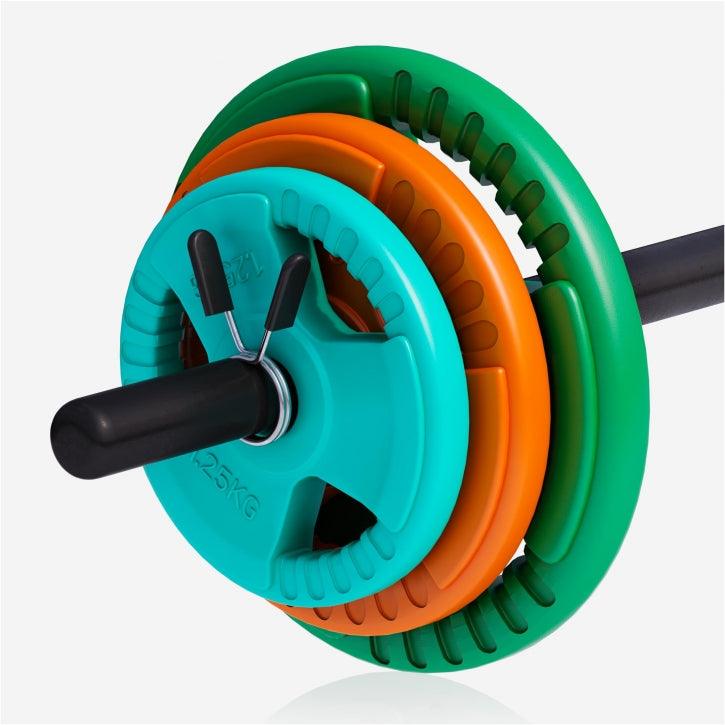 Set de Barra de Aeróbic y Discos de Pesas de Goma con Triple Agarre - Gorilla Sports ES