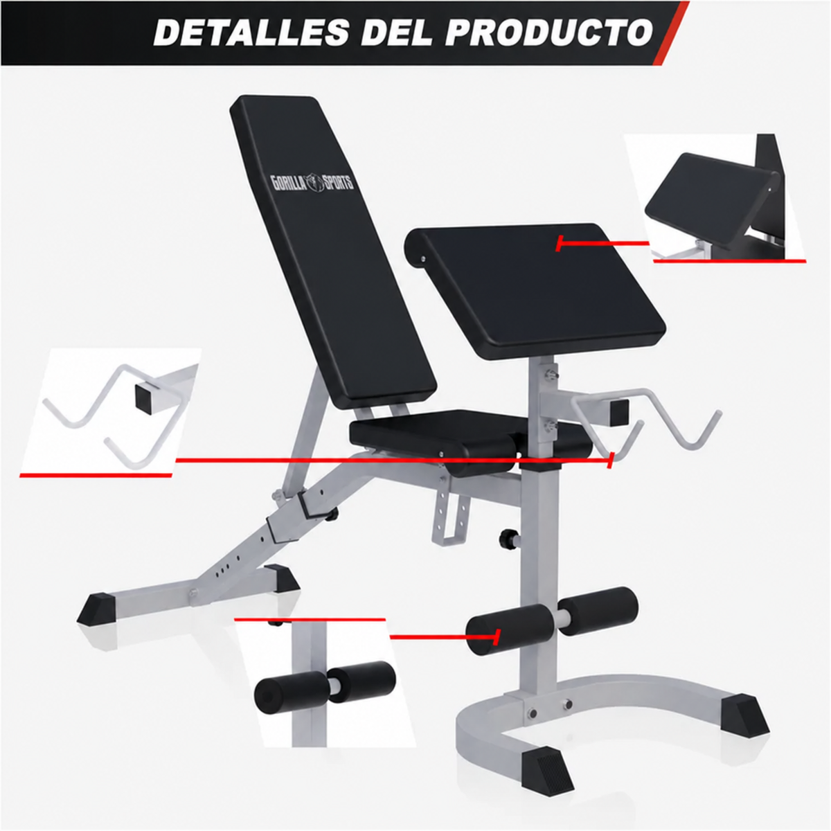 Banco de Musculación con Curl Predicador Ajustable
