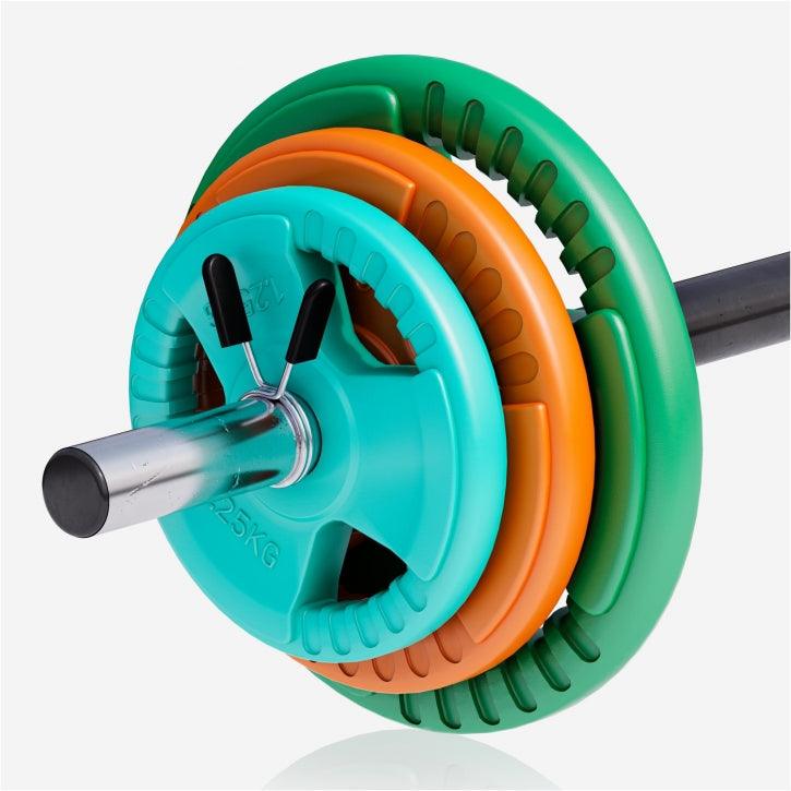 Set de Barra de Aeróbic y Discos de Pesas de Goma con Triple Agarre - Gorilla Sports ES