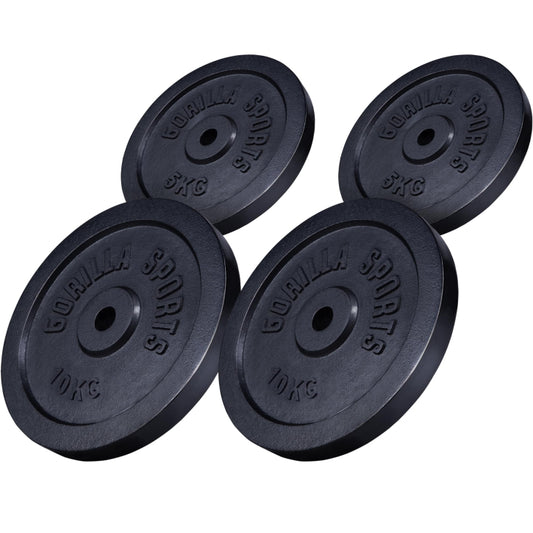 Disco de Pesas de Hierro Fundido 0,5 kg - 30 kg Negro - Gorilla Sports ES